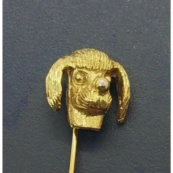 Vintage Stick Pin Brooch 3d Dog Lover Head & Tail Gold Wash Puppy - Picture 1 of 9